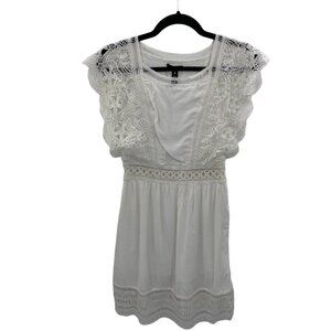 Aqua‎ Dress Womens XS White Cotton Polyester Crochet Cap Sleeves Boho Hippie